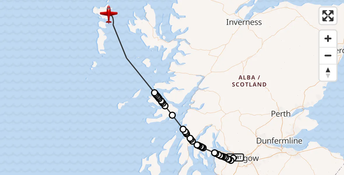 Flight route Air Ambulance Aircraft Glasgow Airport - Loch nam Madadh, 20 May 2026, 08:10