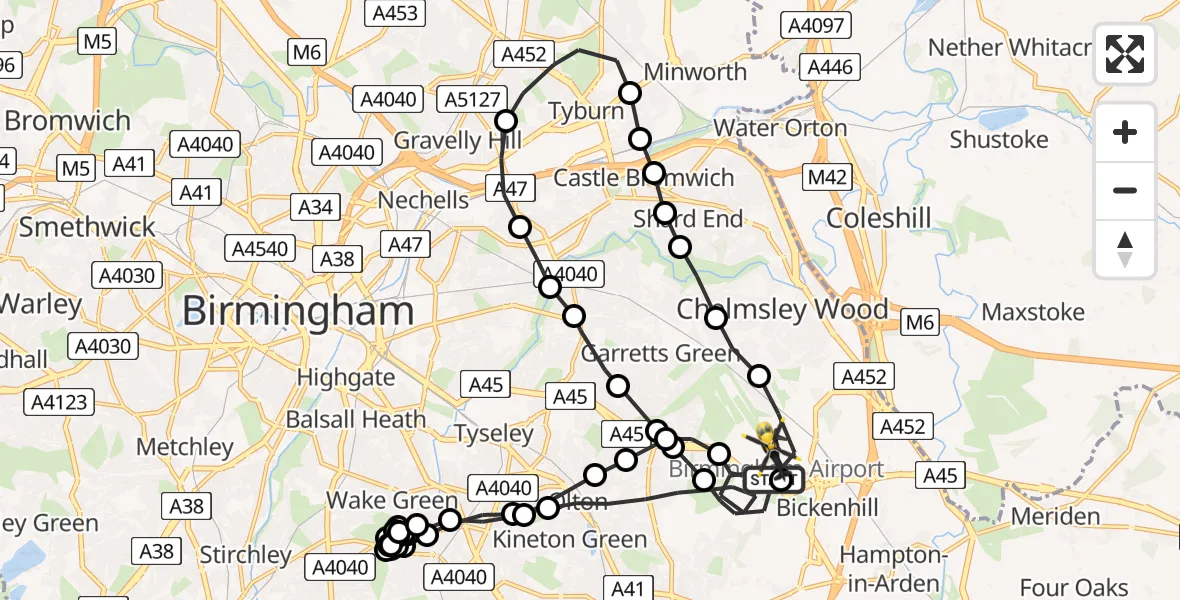 Flight route Police Helicopter Birmingham Airport - Birmingham Airport, 20 May 2026, 08:12