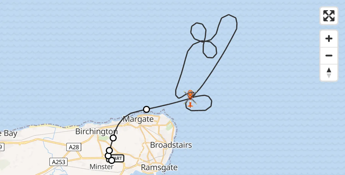 Flight route Coastguard Helicopter Manston Airport - North Sea, 20 May 2026, 08:34