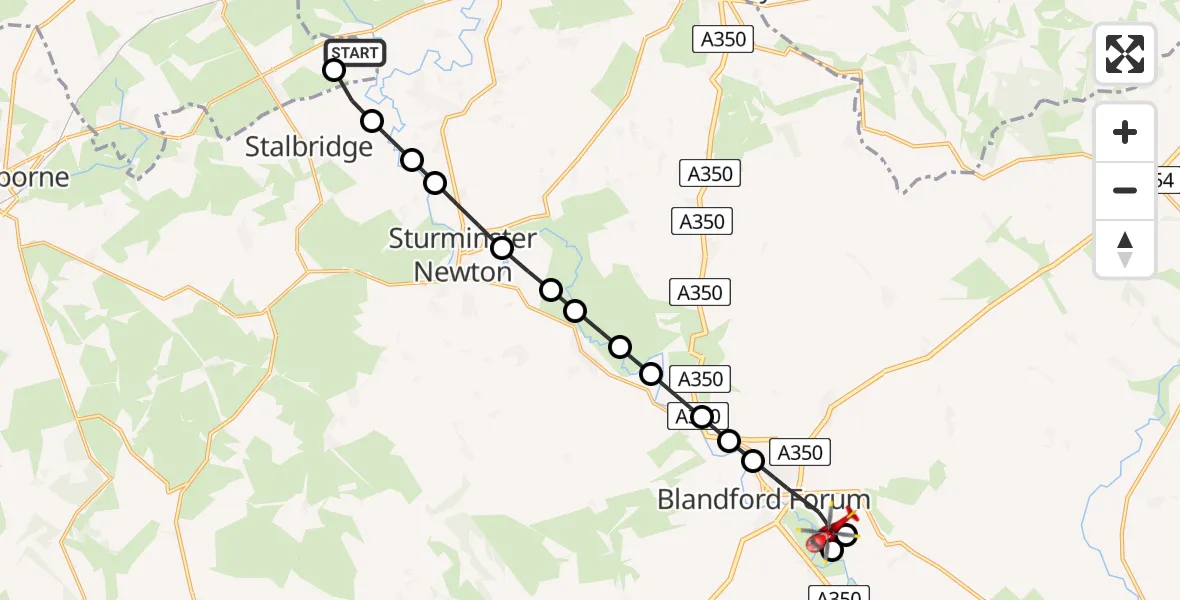 Flight route Air Ambulance Helicopter Henstridge Airfield - Charlton Marshall, 20 May 2026, 08:39