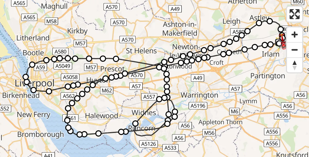Flight route Air Ambulance Helicopter Manchester Barton Aerodrome - Irlam, 20 May 2026, 08:44