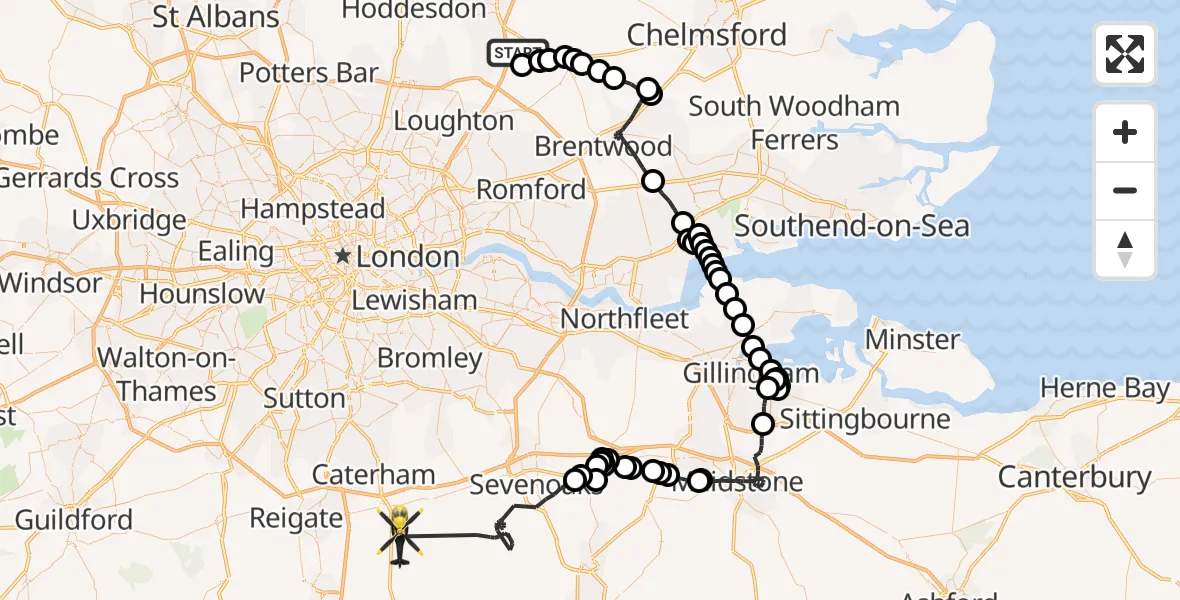 Flight route Police Helicopter North Weald Airfield - South Godstone, 20 May 2026, 08:45