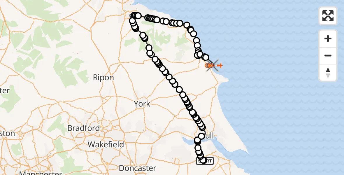 Flight route Coastguard Helicopter Humberside Airport - North Sea, 20 May 2026, 09:03