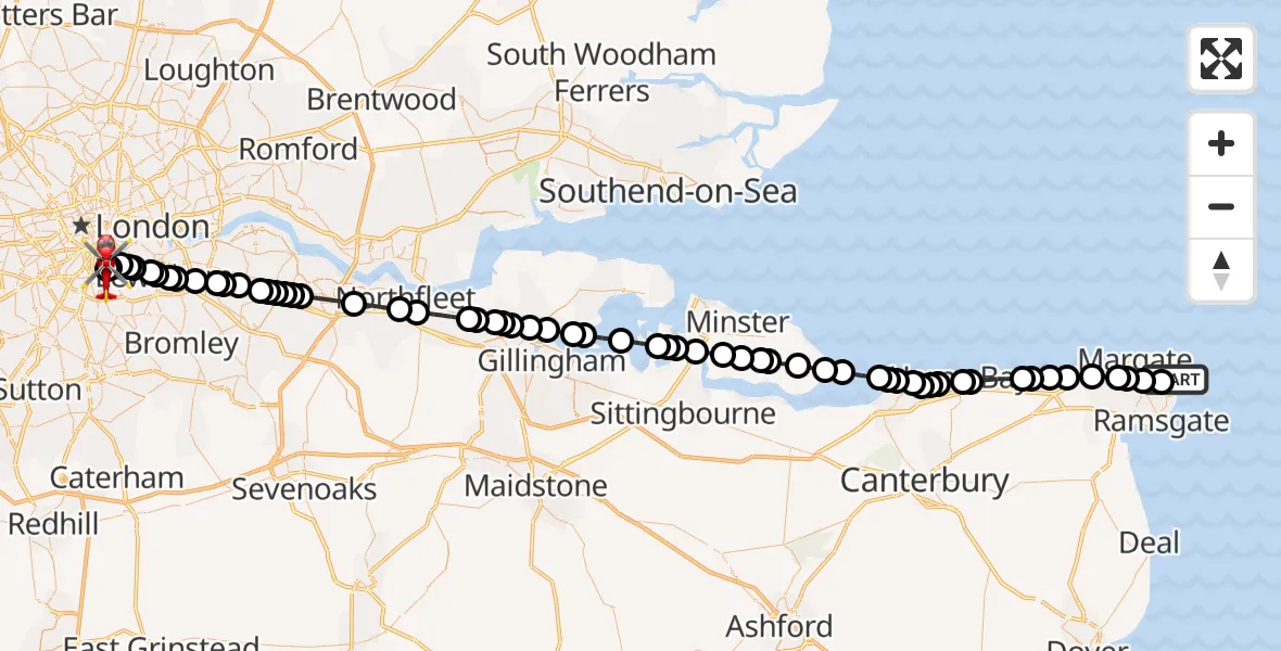 Flight route Air Ambulance Helicopter Broadstairs - Kings College London Hospital, 20 May 2026, 09:07