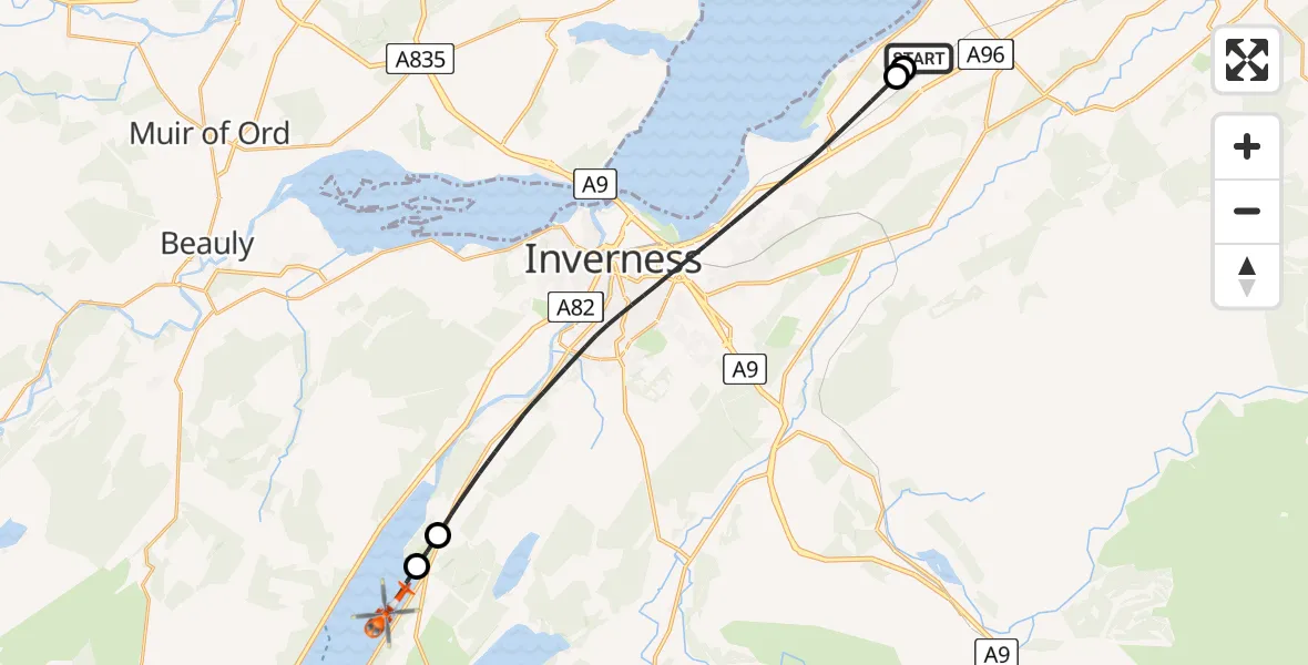 Flight route Coastguard Helicopter Inverness Airport - Loch Ness, 20 May 2026, 09:07