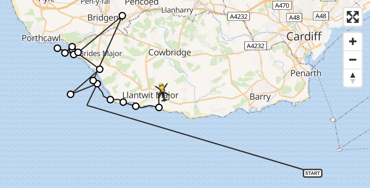 Flight route Police Helicopter Bristol Channel - Boverton, 20 May 2026, 09:08