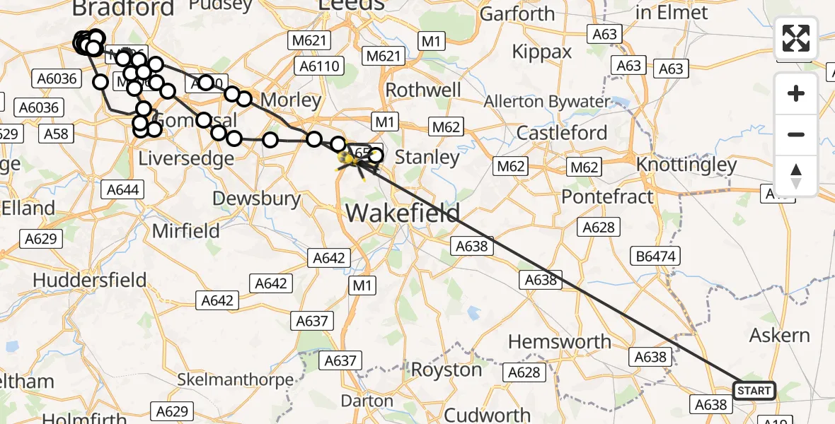 Flight route Police Helicopter Carcroft - Brandy Carr, 20 May 2026, 09:09
