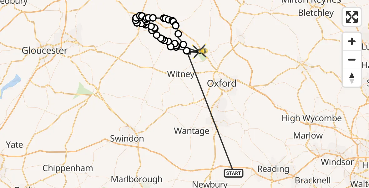 Flight route Police Helicopter Bucklebury - West Oxfordshire, 20 May 2026, 09:18