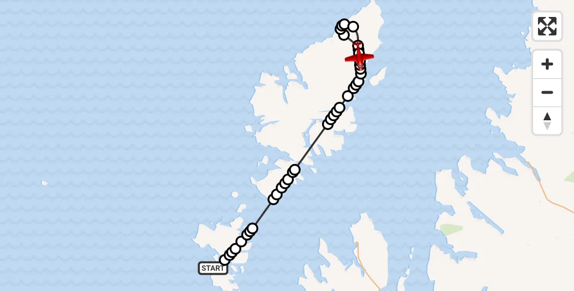 Flight route Air Ambulance Aircraft North Atlantic Ocean - Airighean Druim Niavaig, 20 May 2026, 09:53