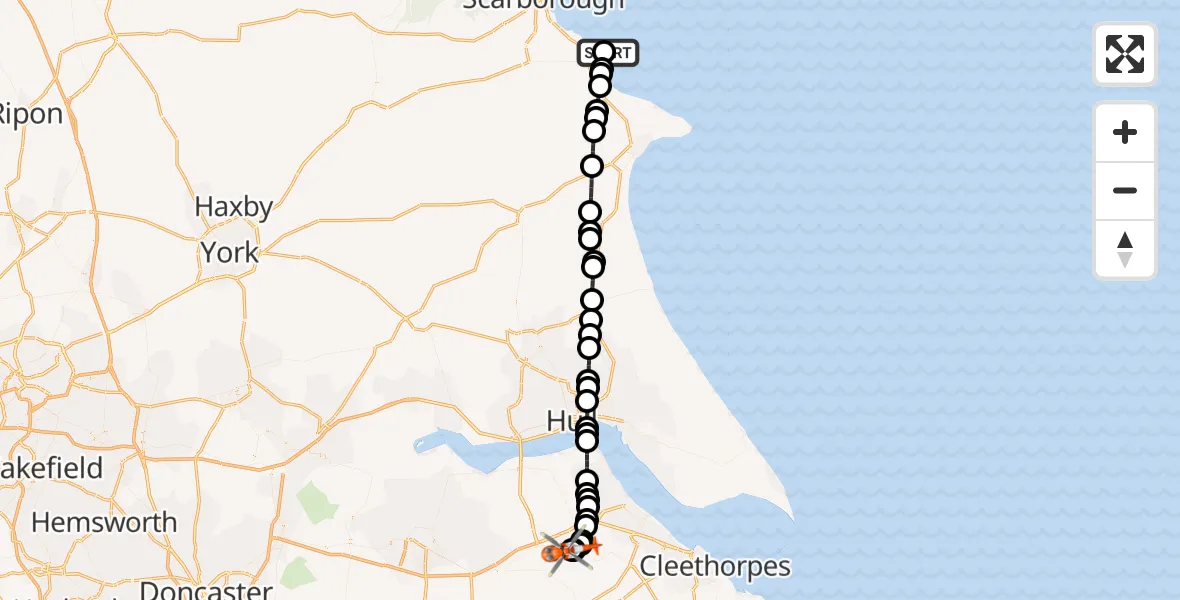 Flight route Coastguard Helicopter North Sea - Humberside Airport, 20 May 2026, 10:06