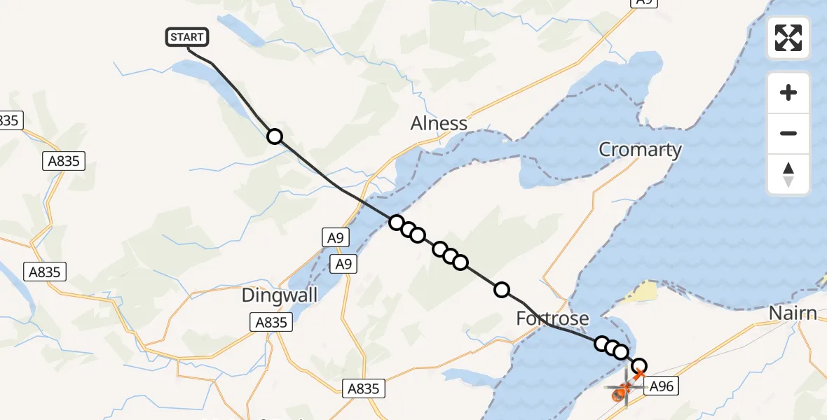 Flight route Coastguard Helicopter Highland - Inverness Airport, 20 May 2026, 10:26