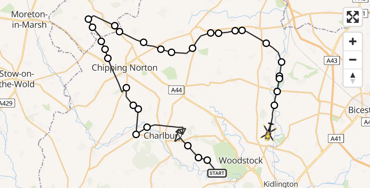 Flight route Police Helicopter Long Hanborough - Tackley, 20 May 2026, 10:42