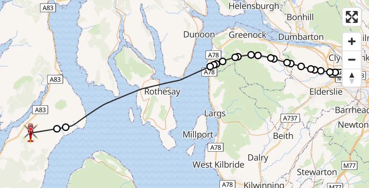 Flight route Air Ambulance Helicopter Glasgow Airport - Scotmill, 20 May 2026, 11:44