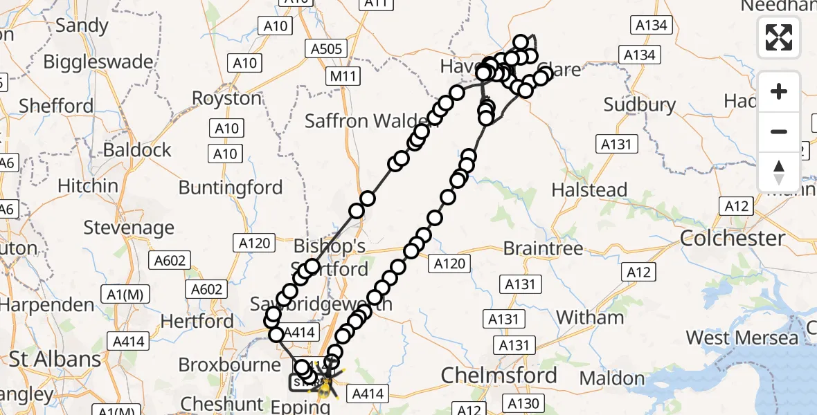 Flight route Police Helicopter North Weald Bassett - North Weald Bassett, 20 May 2026, 12:16