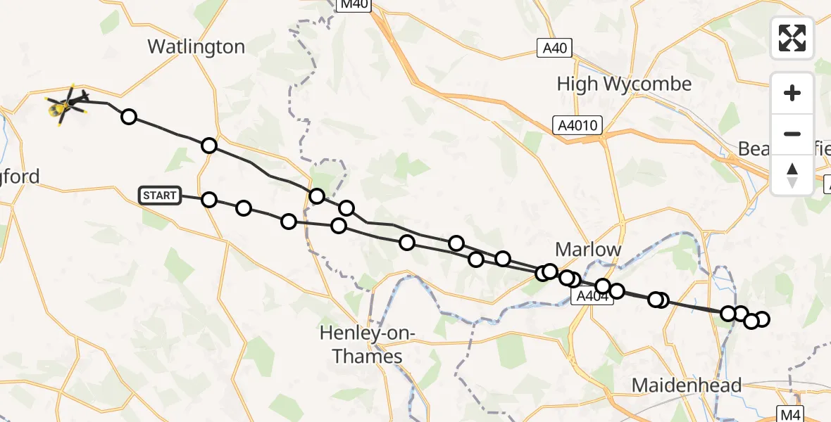 Flight route Police Helicopter Nuffield - Ewelme, 20 May 2026, 12:24