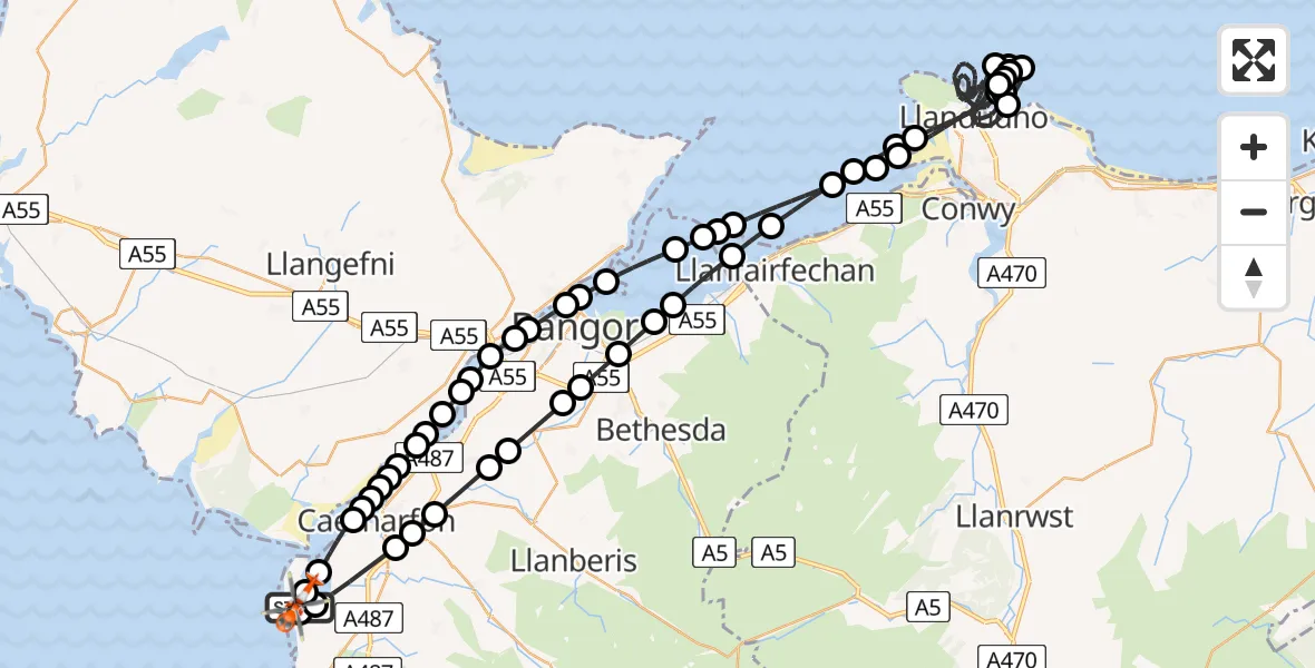 Flight route Coastguard Helicopter Caernarfon Airport - Caernarfon Airport, 20 May 2026, 12:27