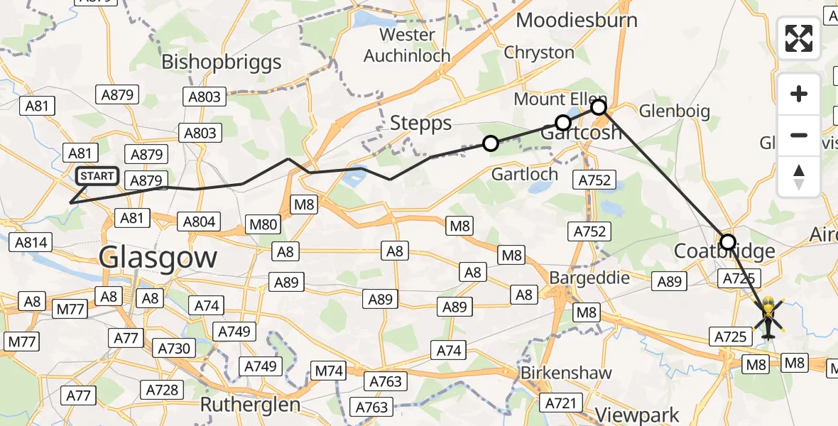 Flight route Police Helicopter Glasgow - Coatbridge, 20 May 2026, 12:42