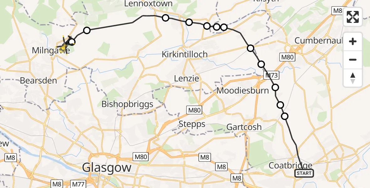 Flight route Police Helicopter Coatbridge - Glasgow, 20 May 2026, 12:58