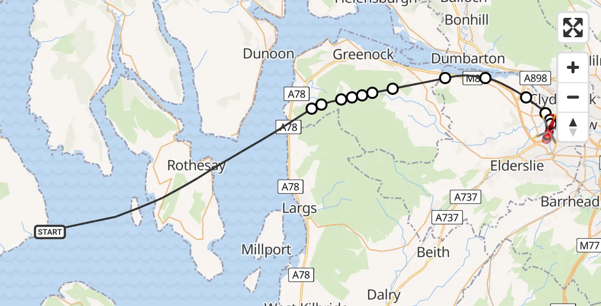 Flight route Air Ambulance Helicopter Inner Seas - Glasgow Airport, 20 May 2026, 13:08