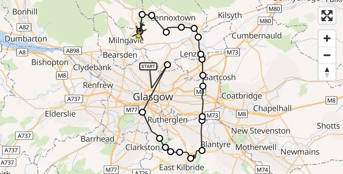 Flight route Police Helicopter Glasgow - Milngavie, 20 May 2026, 13:19
