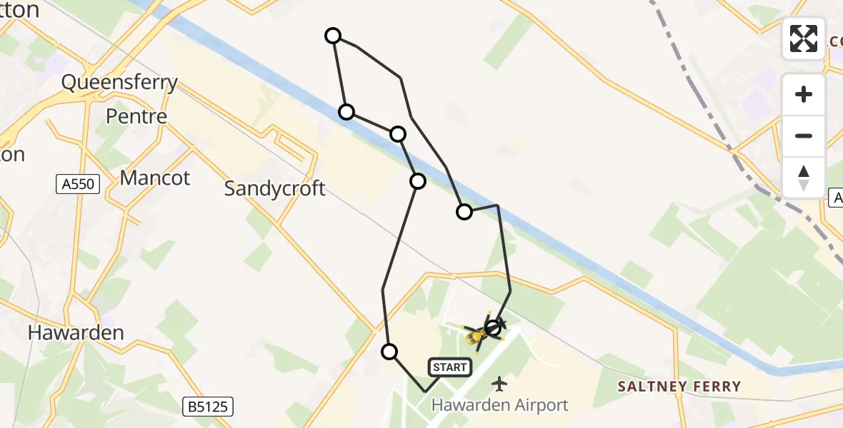 Flight route Police Helicopter Hawarden Airport - Hawarden Airport, 20 May 2026, 13:23