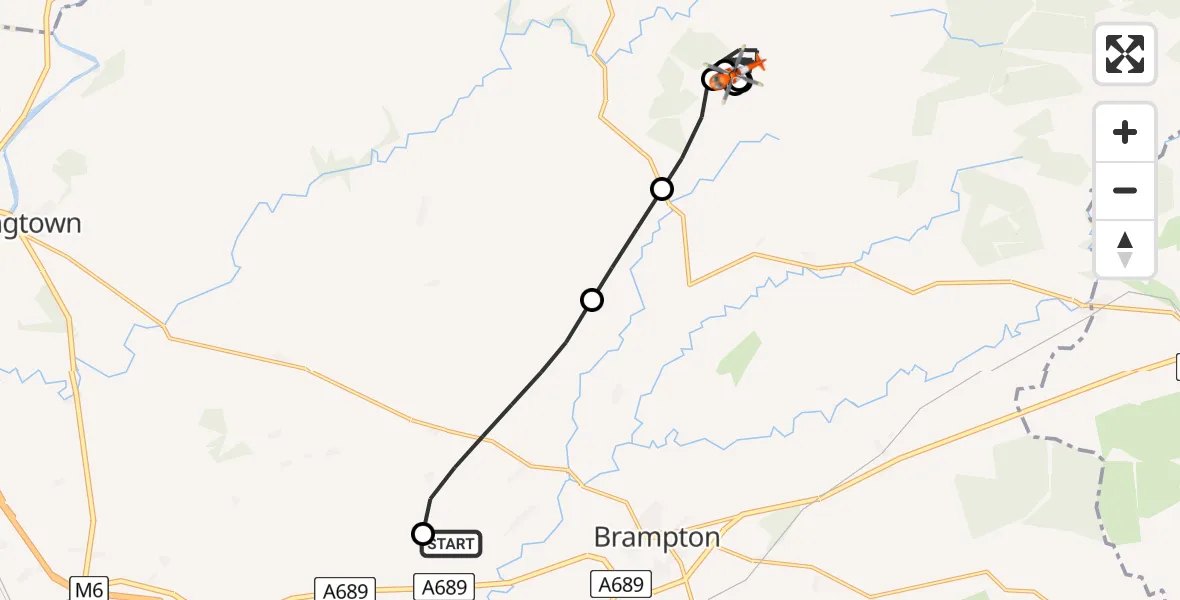Flight route Coastguard Helicopter Carlisle Lake District Airport - Askerton, 20 May 2026, 13:27