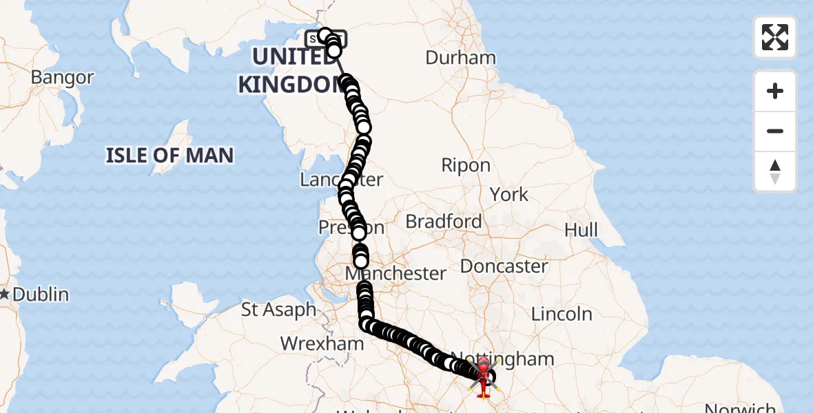 Flight route Air Ambulance Helicopter Carlisle General - East Midlands Airport, 20 May 2026, 13:34