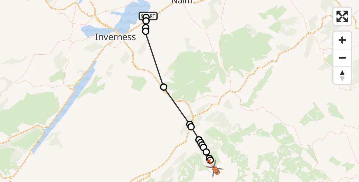 Flight route Coastguard Helicopter Inverness Airport - Highland, 20 May 2026, 13:37