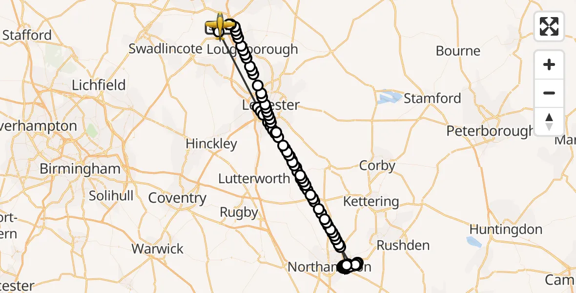 Flight route Police Aircraft East Midlands Airport - East Midlands Airport, 20 May 2026, 13:37