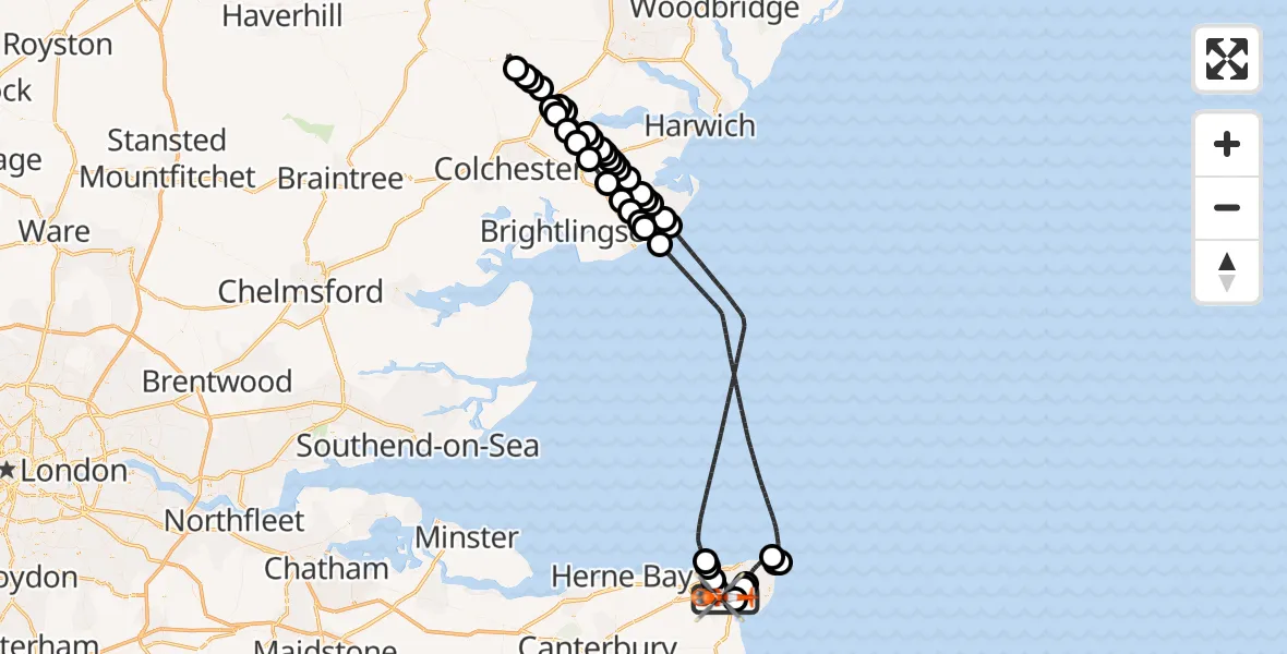 Flight route Coastguard Helicopter Manston Airport - Manston Airport, 20 May 2026, 13:56