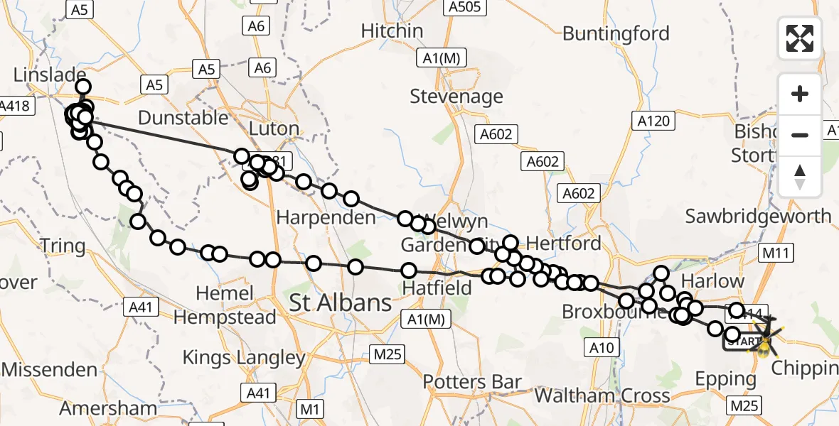 Flight route Police Helicopter North Weald Bassett - North Weald Airfield, 20 May 2026, 13:56