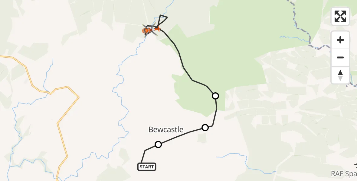Flight route Coastguard Helicopter Askerton - Bewcastle, 20 May 2026, 14:06