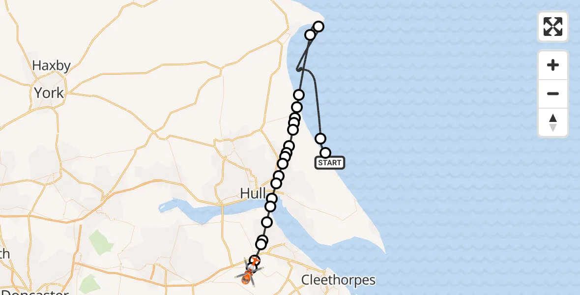 Flight route Coastguard Helicopter East Garton - Humberside Airport, 20 May 2026, 14:08