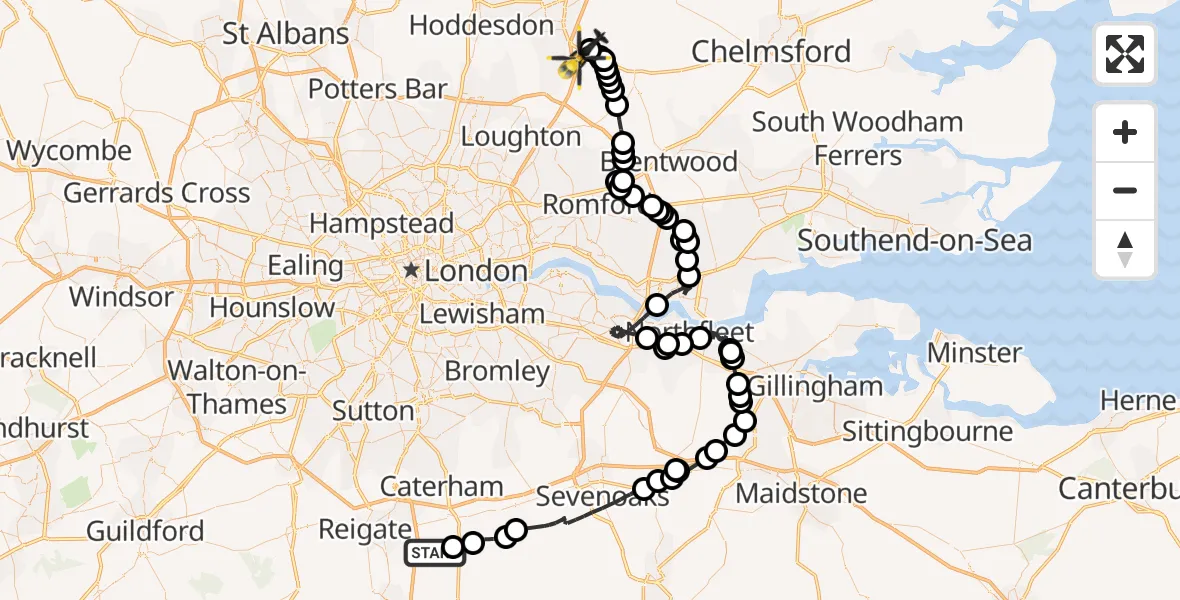 Flight route Police Helicopter Tandridge - North Weald Bassett, 20 May 2026, 14:35