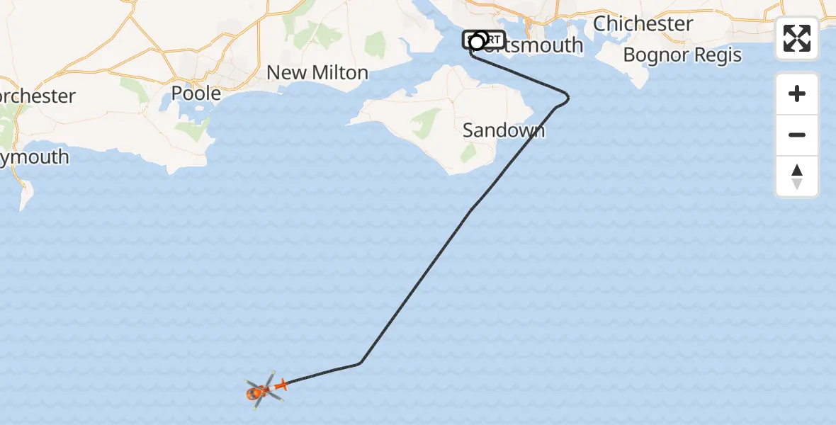 Flight route Coastguard Helicopter Solent Airport - English Channel, 20 May 2026, 14:46