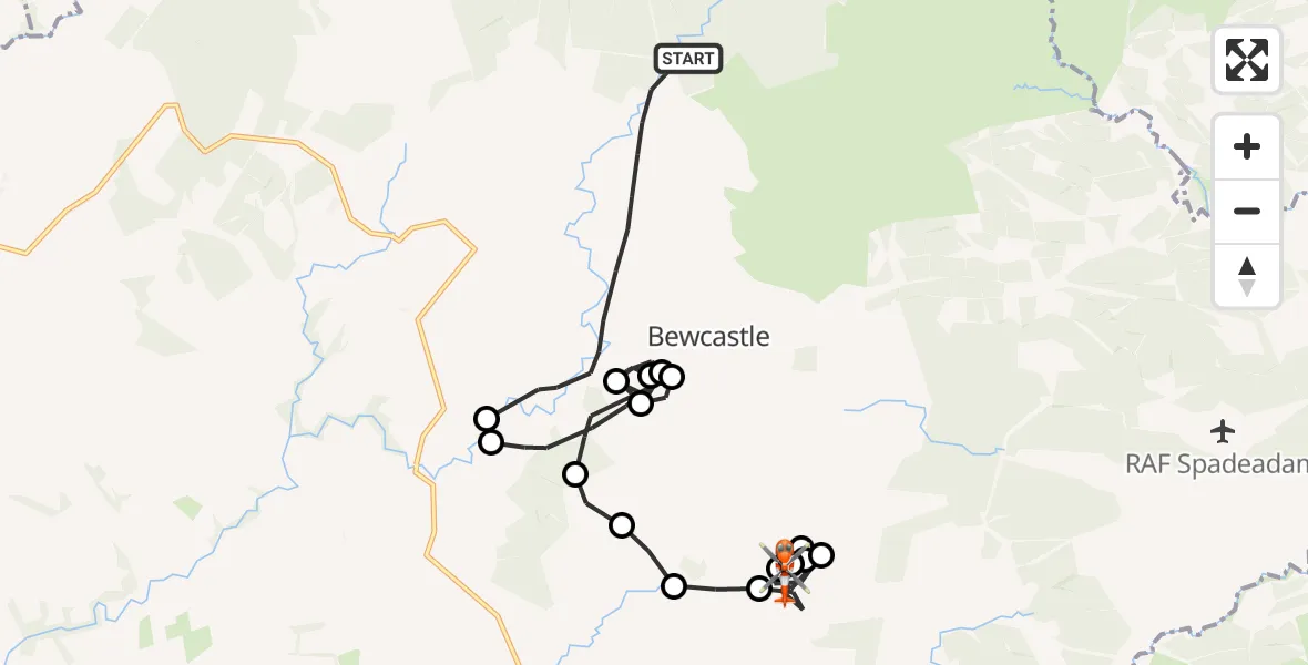 Flight route Coastguard Helicopter Bewcastle - Kingwater, 20 May 2026, 14:49