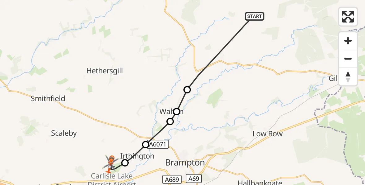 Flight route Coastguard Helicopter Kingwater - Carlisle Lake District Airport, 20 May 2026, 15:12