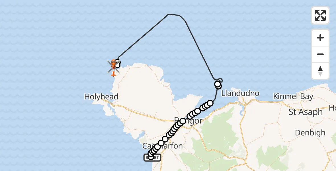 Flight route Coastguard Helicopter Caernarfon Airport - Cylch-y-Garn, 20 May 2026, 15:22
