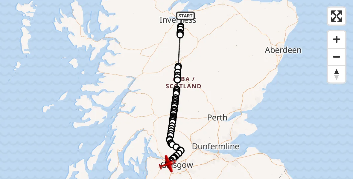 Flight route Air Ambulance Aircraft Inverness - Glasgow Airport, 20 May 2026, 15:29