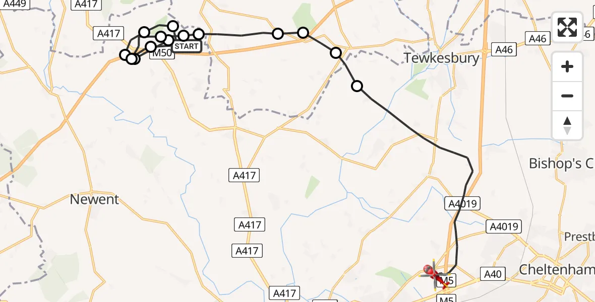 Flight route Air Ambulance Helicopter Forest of Dean - Gloucestershire Airport, 20 May 2026, 15:32