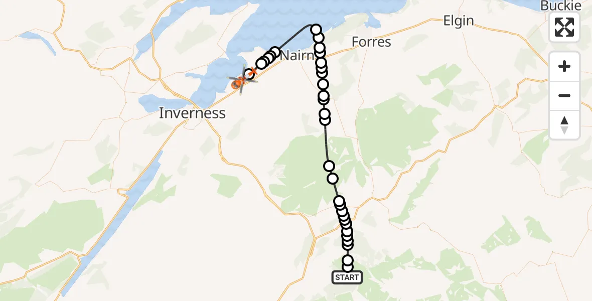 Flight route Coastguard Helicopter Beglan - Inverness Airport, 20 May 2026, 15:35