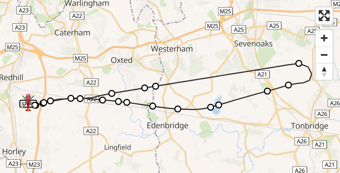 Flight route Air Ambulance Helicopter Redhill Aerodrome - Redhill Aerodrome, 20 May 2026, 15:41