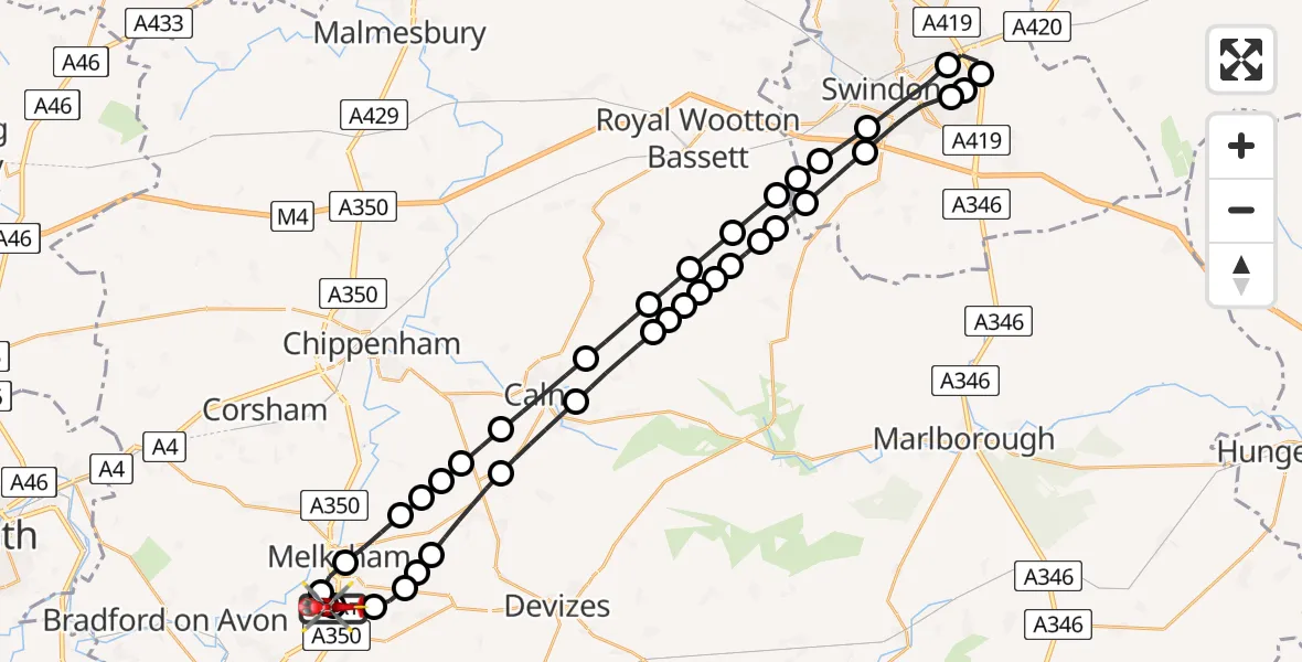 Flight route Air Ambulance Helicopter Wiltshire Air Ambulance - Wiltshire Air Ambulance, 20 May 2026, 15:59
