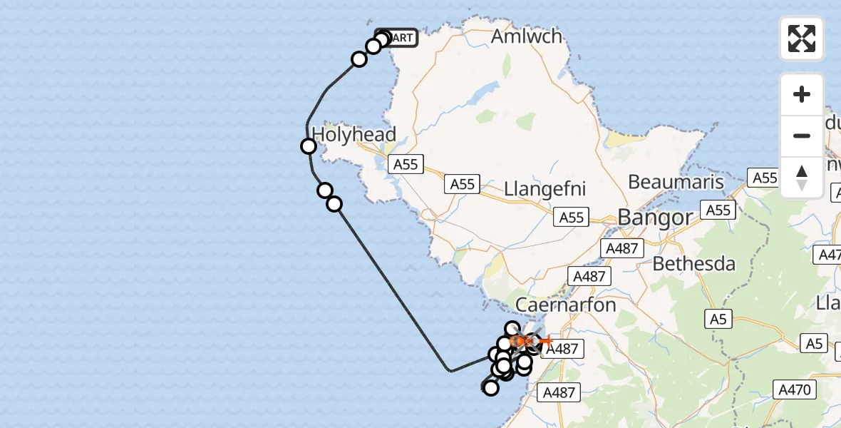 Flight route Coastguard Helicopter Cylch-y-Garn - Caernarfon Airport, 20 May 2026, 16:12