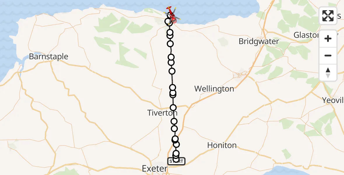 Flight route Air Ambulance Helicopter Cranbrook - Dunster, 20 May 2026, 16:16