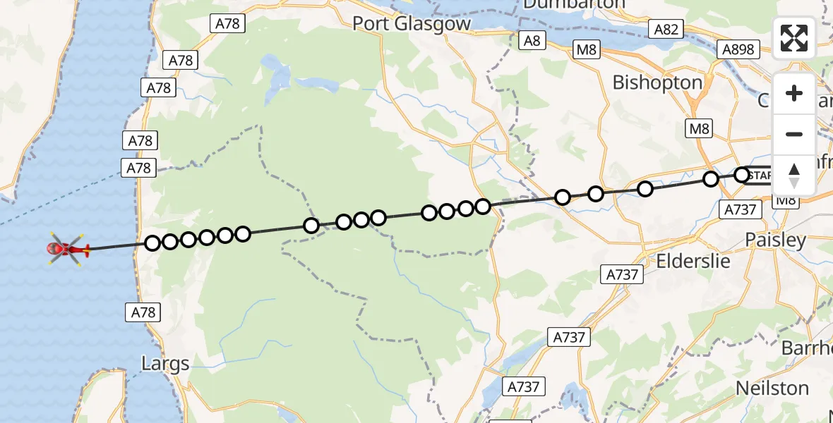Flight route Air Ambulance Helicopter Glasgow Airport - Inner Seas, 20 May 2026, 16:45