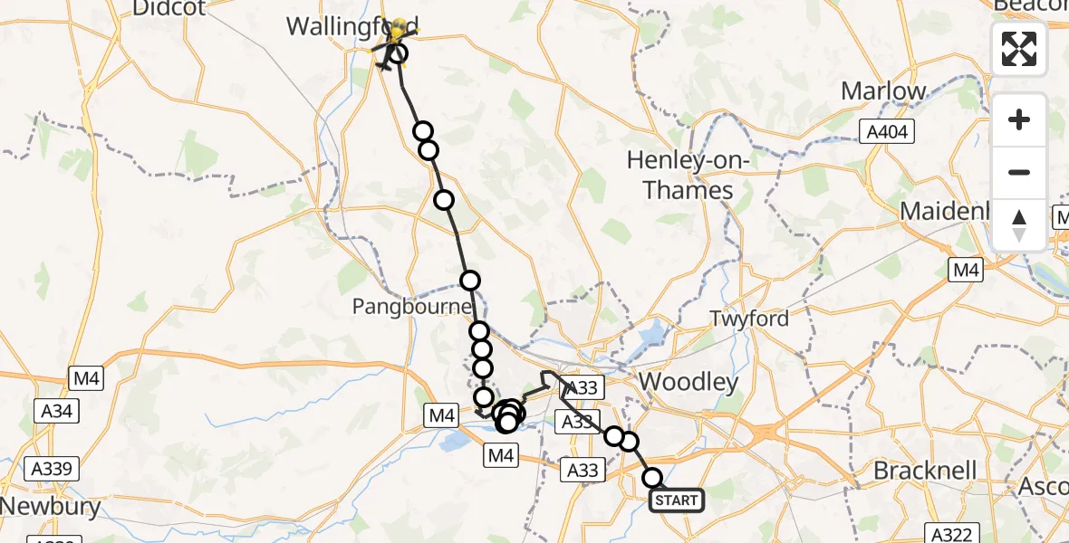 Flight route Police Helicopter Arborfield - Crowmarsh Gifford, 20 May 2026, 16:58
