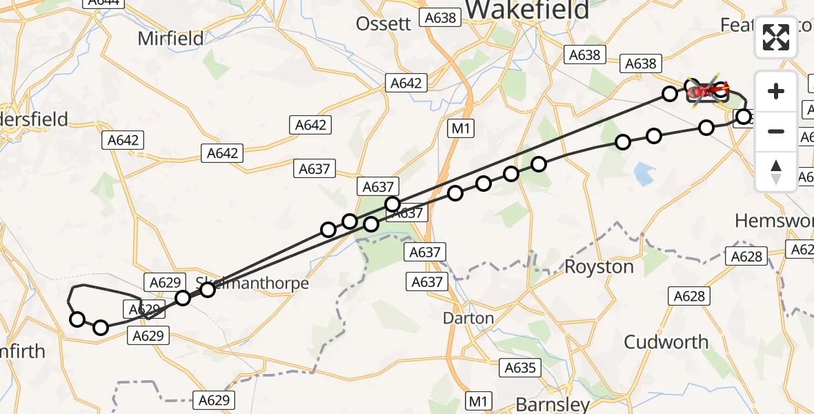 Flight route Air Ambulance Helicopter YAA Nostell Helicopter Port - YAA Nostell Helicopter Port, 20 May 2026, 17:01