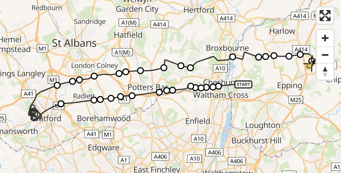 Flight route Police Helicopter Epping Forest - North Weald Airfield, 20 May 2026, 17:06