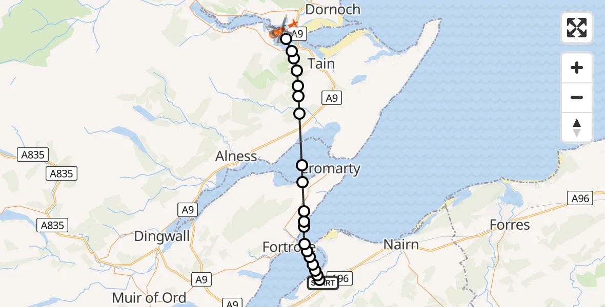 Flight route Coastguard Helicopter Inverness Airport - Highland, 20 May 2026, 17:06